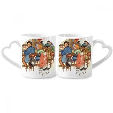 Imagem de Miaoji Conjunto de canecas de porcelana com pintura de gato e restaurante para casais de ratos, xícara de amante de cerâmica com alça de coração