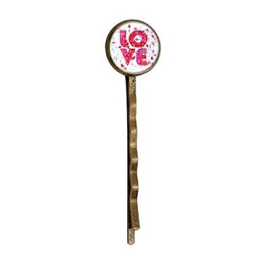 Imagem de Bandana Bobby Pin para cabelo de metal retrô com pintura de amor rosa