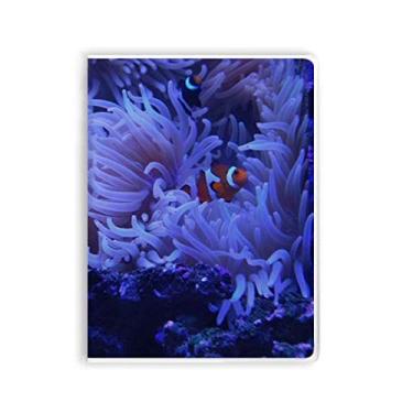 Imagem de Caderno com imagem natureza de corais de peixe anêmona oceano, capa de goma para diário de capa macia