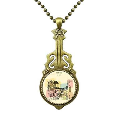 Imagem de DIYthinker Colar com padrão de marco da alfândega da Itália Veneza, joia antiga com pingente de música