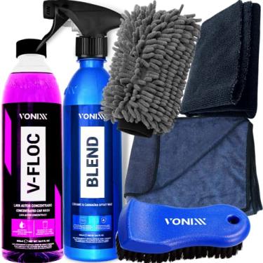 Imagem de Kit Lavagem Automotiva V-Floc Cera Blend Luva Microfibra Toalha Secagem Escova Media Vonixx