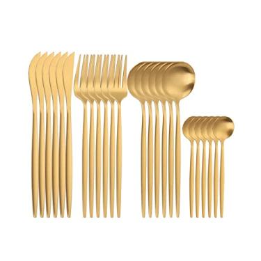 Imagem de MODUS Talheres 24 Peças Aço Inox Faqueiros Com Colher Facas Garfo (Ouro 24Peças)(SPK-MODUS)