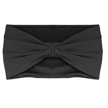 Imagem de MoKo Faixa de cabeça esportiva leve e versátil, respirável absorvente de suor multiuso, faixa de cabelo com nó elástico turbante macio, para treino, corrida, ioga, fitness, casual, moda - preto