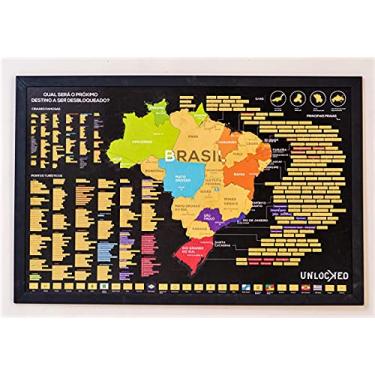 Imagem de Mapa do Brasil de Raspar 100x66 cm | Unlocked | Com moldura | Scratch off Brazil Map | Mapa Raspadinha