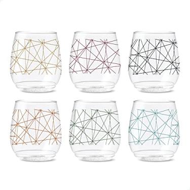 Imagem de TOSSWARE Pop – Série Vino Designer de 400 ml – Linhas 2, CONJUNTO DE 6, Qualidade Premium, Recicláveis, Inquebráveis e Cristalinos de Plástico Impresso