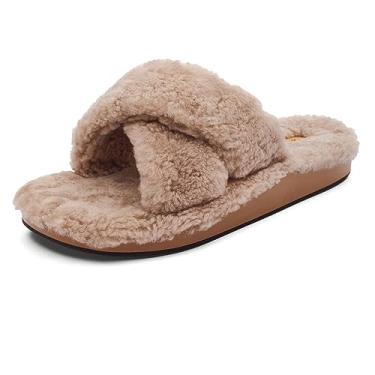 Imagem de OLUKAI Hila Heu Women's Slipper, Women's Slip-On Shoes, Genuine Shearling, Wet Grip Soles for Inside & Outside Wear, Cute & Ultra-Soft Comfort Fit, Tan/Tan, 8