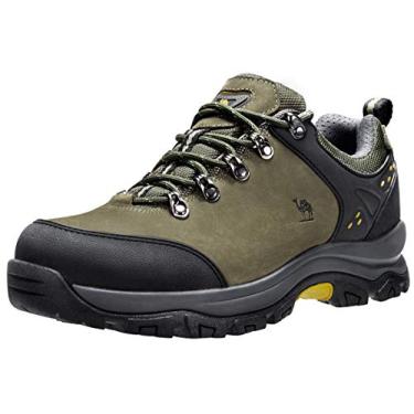 Imagem de CAMEL CROWN Tênis de trilha masculino para caminhada, cano baixo, para caminhada ao ar livre, impermeável, couro, Verde militar, 42
