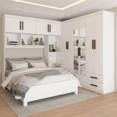 Imagem de Guarda-Roupa Casal Modulado com Cama Paradise 10 Portas com Espelho 6 Gavetas Branco - Panorama Móveis