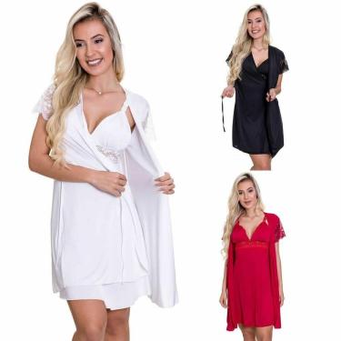 Imagem de KIT 3 Camisolas Amamentação com Robe Gestante Estilo Sedutor - AG-ES206-207-KIT3