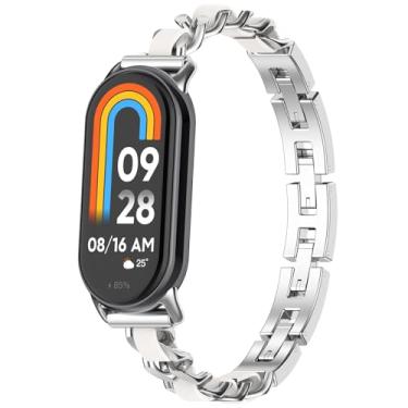 Imagem de PINHEN Compatível com pulseira inteligente Xiaomi Mi 10/9/8, pulseira de silicone de metal ajustável, acessórios de relógio inteligente para mulheres e homens (prata)