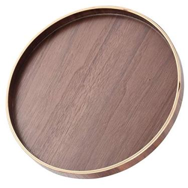 Imagem de Bandeja Redonda de Madeira para Servir Frutas, Estilo Japonês, para Cozinha, Hotel, Placa de Serviço Durável e Multifuncional (Disco de cor nogueira de 24cm)