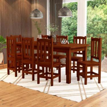 Imagem de Mesa De Jantar Com 8 Cadeiras Madeira Maciça 200cm Castanho Rubi Nemargi