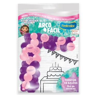 Imagem de Kit Arco Fácil A Casa Mágica da Gabby Com 48 Balões Bexigas