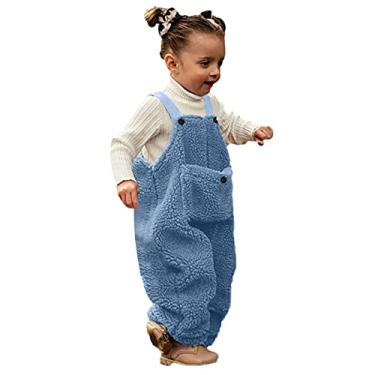 Imagem de Macacão infantil para meninos e meninas, macacão de lã felpudo, casual, ajuste solto, macacão de inverno, calça de esqui ib com bolsos, Azul, 3-4 Anos