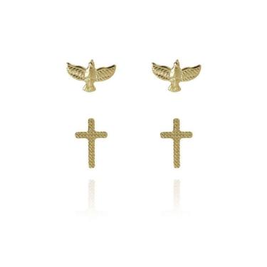 Imagem de Duo De Cruz E Espírito Santo Folheado Em Ouro 18K