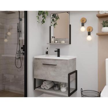 Imagem de Balcão P- Banheiro Suspenso Metalo-ipanema 1pta Basculante +espelheira Orii +bancada Pia 60cm Cor Cimento - Mgm