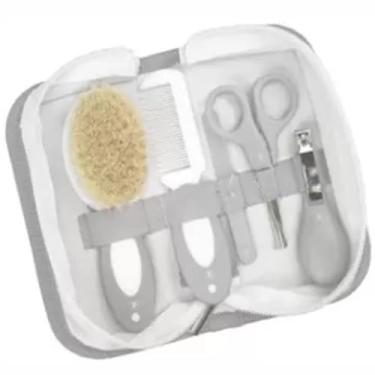 Imagem de Kit Higiene 5 Peças Para Bebê Com Necessaire Pente Escova Cortador de Unha Tesoura Lixa Pimpolho (CINZA)