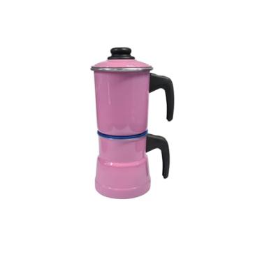 Imagem de Cafeteira Alumínio Mini 400ml Tipo Italiana na cor rosa claro.