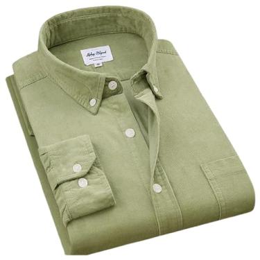 Imagem de BoShiNuo Camisa masculina de veludo cotelê de algodão quente outono inverno manga comprida camisa casual inteligente para homens confortáveis, Light En8, 3G
