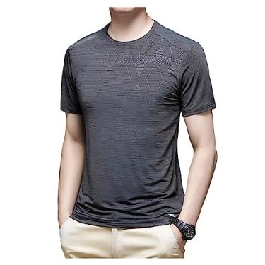 Imagem de Camiseta masculina atlética de manga curta com estampa de algodão, respirável, macia, elástica, para treino, Cor 5, M