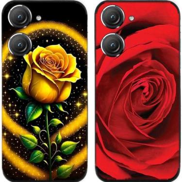Imagem de 2 peças de capa de telefone traseira de silicone em gel TPU com flor rosa dourada vermelha para Asus Zenfone 8/9/10 (Asus Zenfone 10)