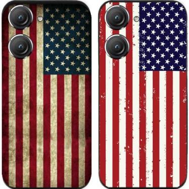 Imagem de 2 peças retrô bandeira dos Estados Unidos EUA TPU gel silicone capa traseira para celular Asus Zenfone 8/9/10 (Asus Zenfone 10)