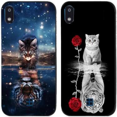 Imagem de 2 peças de capa de telefone traseira com estampa de tigre e gato TPU gel silicone para telefone LG Series (LG K20 2019)