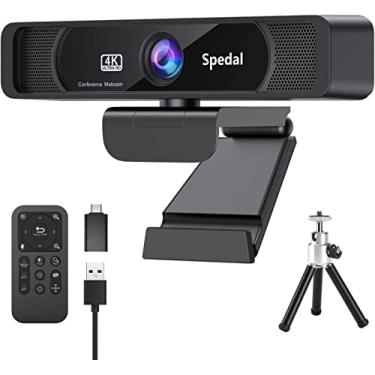 Imagem de Spedal Webcam UHD 4K com microfones duplos de redução de ruído AI integrado, webcam com zoom grande angular de 120° com controle remoto e software para conferências/streaming/ensino on-line/chamadas