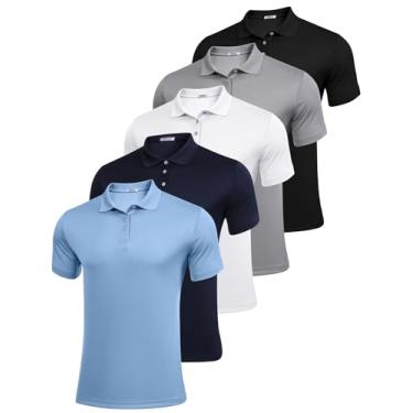 Imagem de PINSPARK Pacote 3/4: Camisas polo masculinas de golfe multipacks de secagem rápida manga curta gola camisas polo casuais de verão para homens, Preto/Branco/Azul Marinho/Azul/Cinza Verde (pacote com