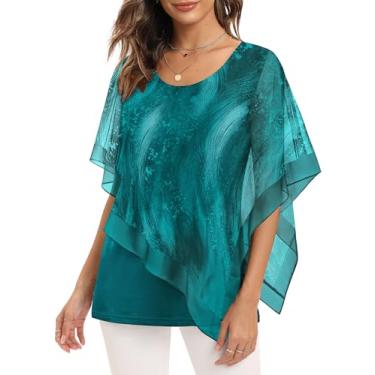 Imagem de SeSe Code Blusas femininas elegantes de malha poncho rodadas camisas casuais elegantes, Verde Malaquita, GG
