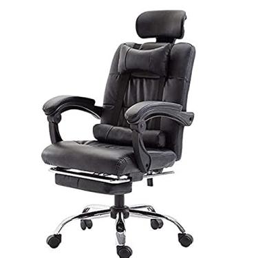 Imagem de Cadeira de mesa ergonômica cadeira executiva de couro giratória, cadeira reclinável com encosto alto de altura ajustável com apoio de braço acolchoado e apoio para os pés, preto