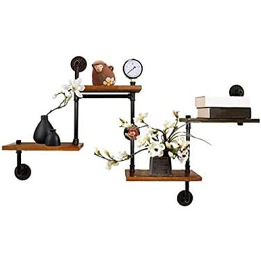 Imagem de Prateleira de parede, prateleiras flutuantes Prateleiras de canto penduradas decoração de casa vintage medidor de pressão de ferro forjado sala de estar cozinha porta-retratos vaso colecioná