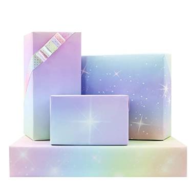 Imagem de Papel de embrulho colorido gradiente, papel de embrulho kraft branco, 4 folhas dobradas arco-íris estrela céu rosa papel de embrulho de casamento para aniversário de Natal, aniversário, mulheres,