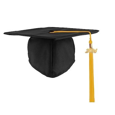 Imagem de UIALECG Boné unissex adulto preto fosco com borla dourada 2024 para ensino médio e faculdade, 12 cores