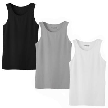 Imagem de Glory Max Camiseta regata masculina 100% algodão canelada lisa básica slim fit camiseta regata, 1 preto + 1 branco + 1 cinza, XXG
