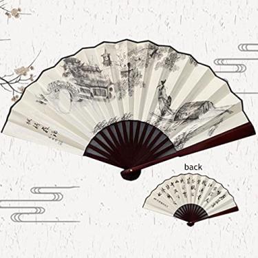 Imagem de YQHWLKJ Ventiladores dobráveis de seda retrô para festa de casamento, presente de aniversário, decoração de casa