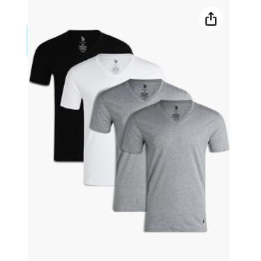 Imagem de U.S. Polo Assn. Camiseta masculina – Pacote com 4 camisetas de manga curta com gola V, Preto/cinza mesclado/branco, G
