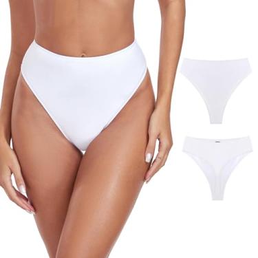Imagem de RELLECIGA Calcinha de biquíni feminina de cintura alta com corte alto, Branco, XXG