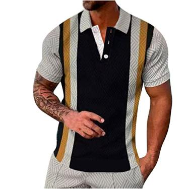 Imagem de Camisetas masculinas de gola alta para homens manga curta simples verão outono 2024 na moda Y2K, W-597 Preto, 4G