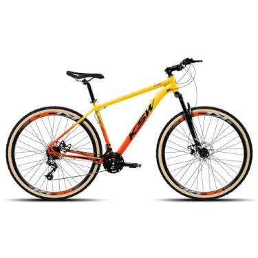 Imagem de Bicicleta Aro 29 KSW XLT 1x9v com 9 Marchas Pedivela Single Coroa Unica de 1v Catraca 9V 11/36 Dentes Freio Hiudraulico e Garfo de Suspensão,21,Amarelo Degrade Laranja