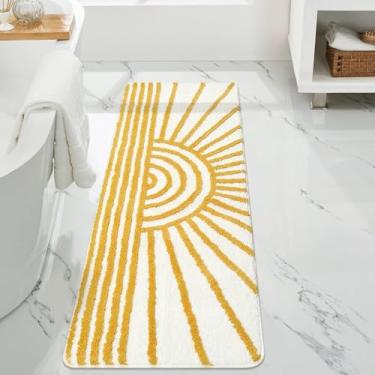 Imagem de Uphome Tapete de corredor de banheiro, tapete de banho longo sol amarelo e branco, tapete de banho antiderrapante absorvente de água, minimalismo moderno, estetica, lavável na máquina, tapete de banheiro para lavanderia de pia de banheira, 50,8 x 150,8 cm