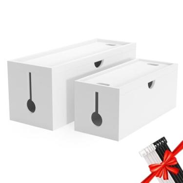 Imagem de Caixa de gerenciamento de cabos de bambu, caixa organizadora de cabos grande para esconder fios e tiras de energia para suporte de cabo de armazenamento de mesa para escritório em casa, sem