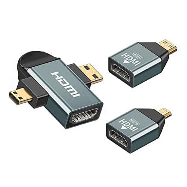 Imagem de cablecc 3 peças/conjunto micro e mini HDMI para HDMI compatível com adaptador combo fêmea 1.4 2 em 1 4K a 60hz