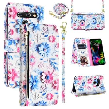 Imagem de Dswteny Capa carteira para LG G8 ThinQ com alça de pulso, alça de ombro, 9+ compartimentos para cartões, bolsa com zíper, capa de celular floral de couro PU para LGG8 Thin Q G 8 LG8 G8thinq LGG8thinq