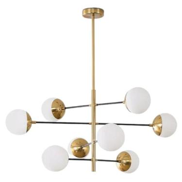 Imagem de Luminária Lustre 8 Globos 87x75cm Jabuticaba Sputnik Dourada Metal Tet