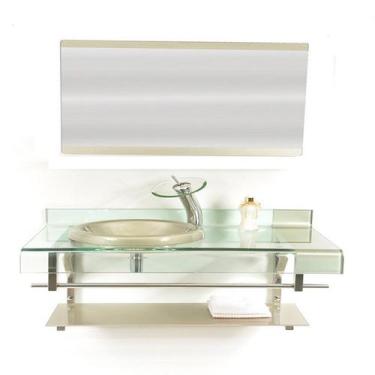 Imagem de Gabinete de vidro para banheiro inox 90cm curvado duplo com torneira c