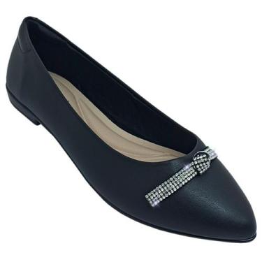 Imagem de Sapatilha Beira Rio Bico Fino Amarração Strass Feminina, Preto, 35