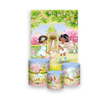 Imagem de Painel De Festa Vertical 1,50 x 2,20 + Trio De Capas Cilindro - Jardim