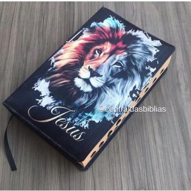 Imagem de Biblia sagrada Leão Faces  Letras Hiper Grandes Com Harpa E Corinhos i