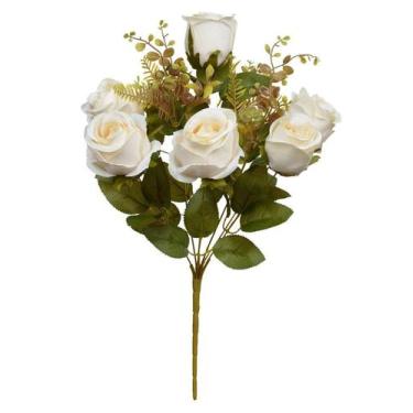 Imagem de BUQUE DE FLORES ROSA BOTAO X10 CREME OUTONO 50cm - Flor Arte
